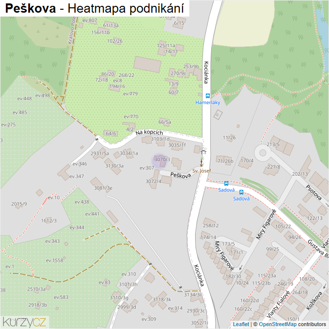 Mapa Peškova - Firmy v ulici.