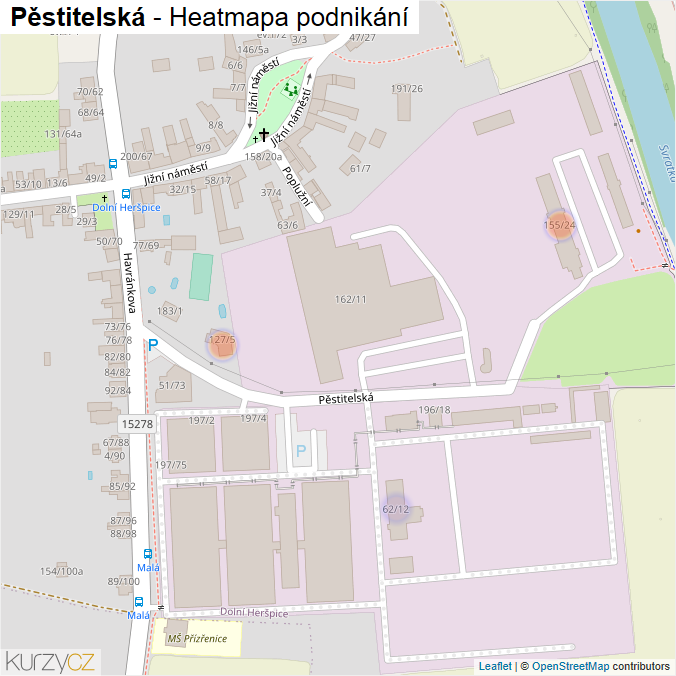 Mapa Pěstitelská - Firmy v ulici.