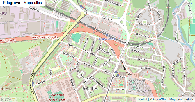 Pflegrova - mapa ulice