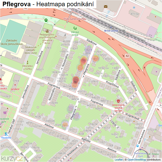 Mapa Pflegrova - Firmy v ulici.