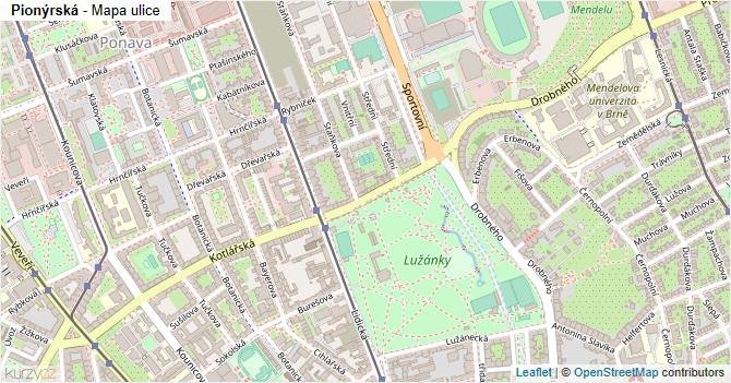Pionýrská - mapa ulice