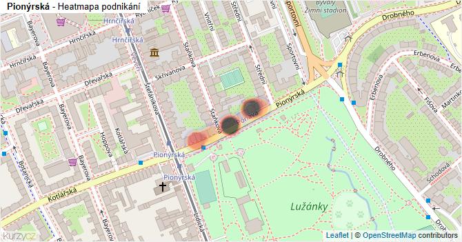 Pionýrská - mapa podnikání