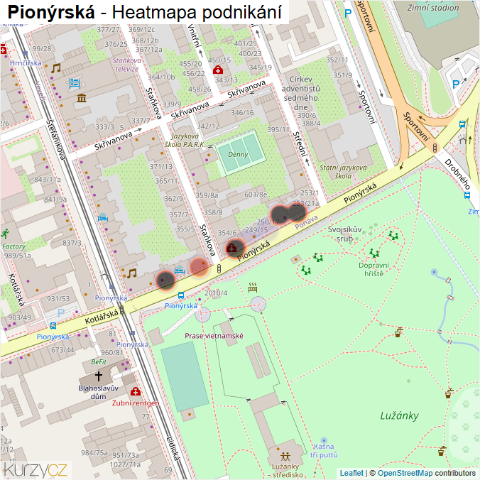 Mapa Pionýrská - Firmy v ulici.