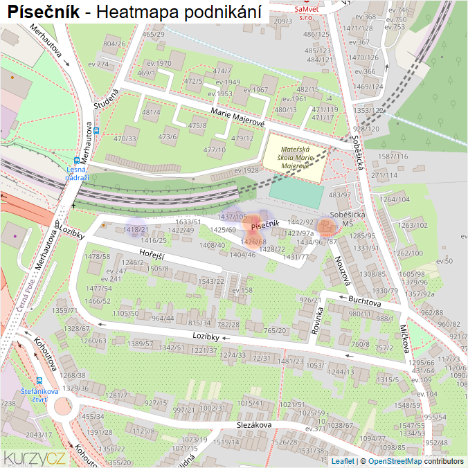 Mapa Písečník - Firmy v ulici.