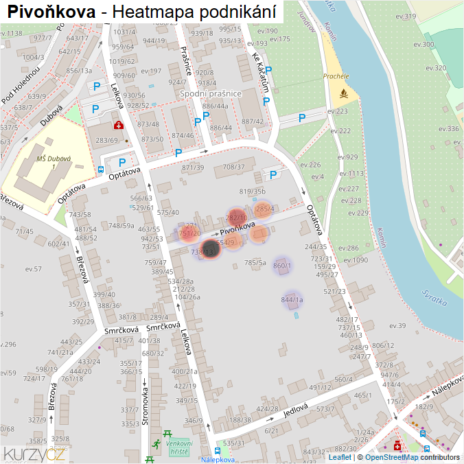 Mapa Pivoňkova - Firmy v ulici.