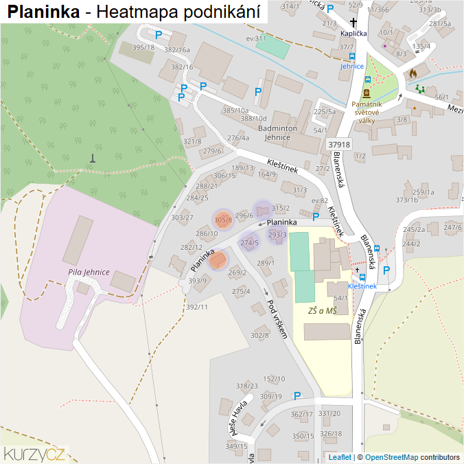 Mapa Planinka - Firmy v ulici.