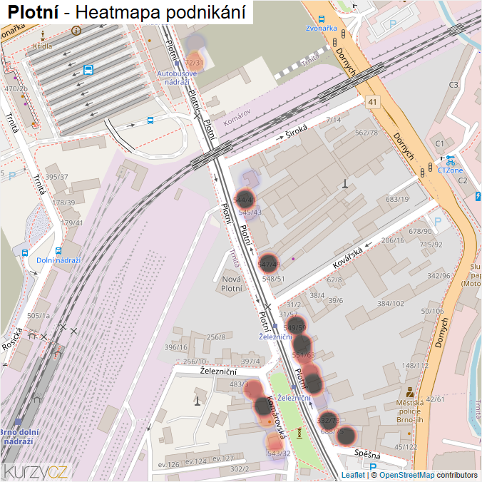 Mapa Plotní - Firmy v ulici.