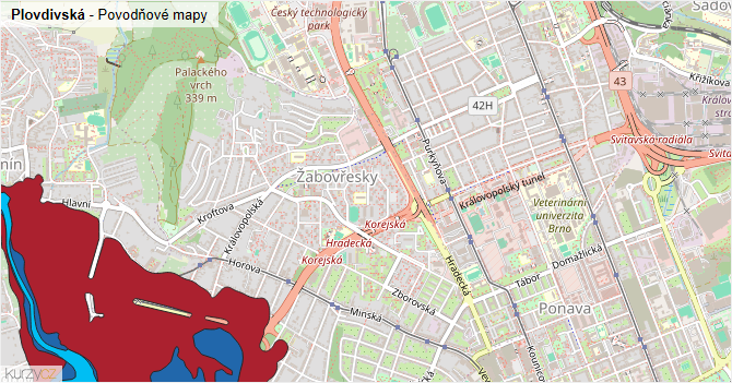 Plovdivská - záplavové mapy stoleté vody