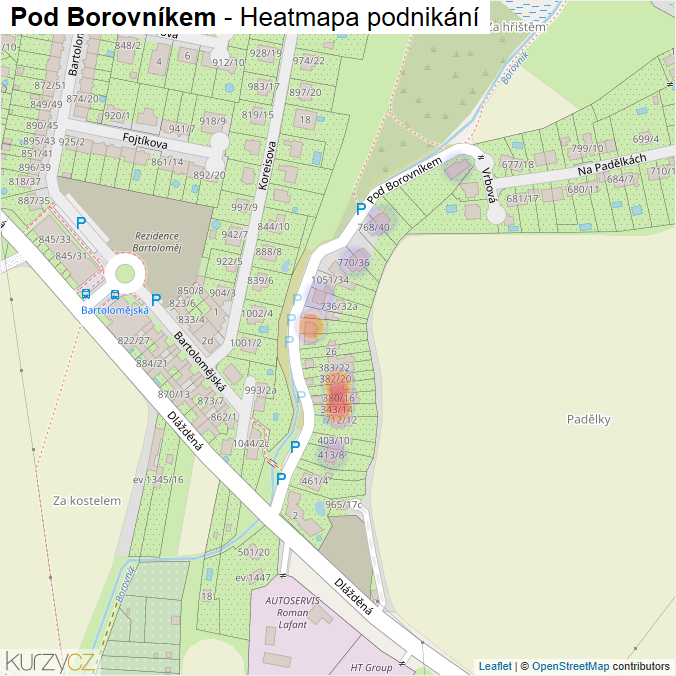Mapa Pod Borovníkem - Firmy v ulici.