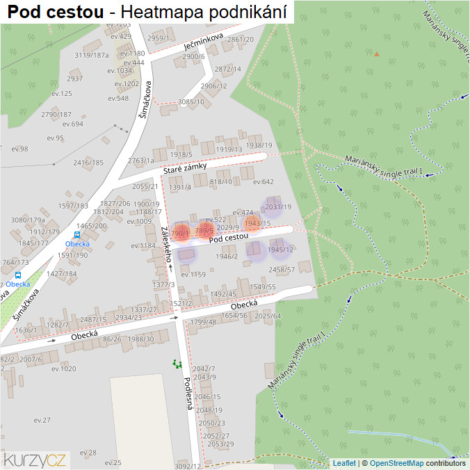 Mapa Pod cestou - Firmy v ulici.
