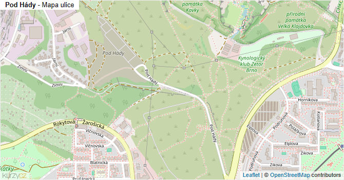 Pod Hády - mapa ulice