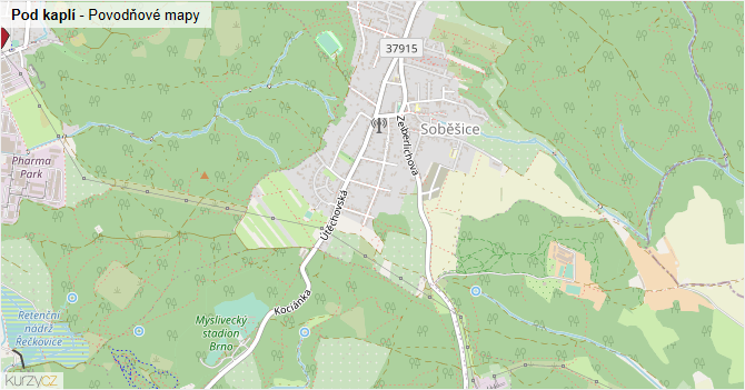 Pod kaplí - záplavové mapy stoleté vody