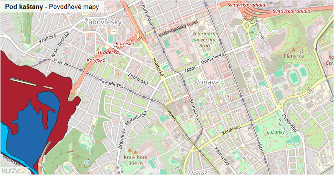 Pod kaštany - záplavové mapy stoleté vody