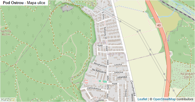 Pod Ostrou - mapa ulice