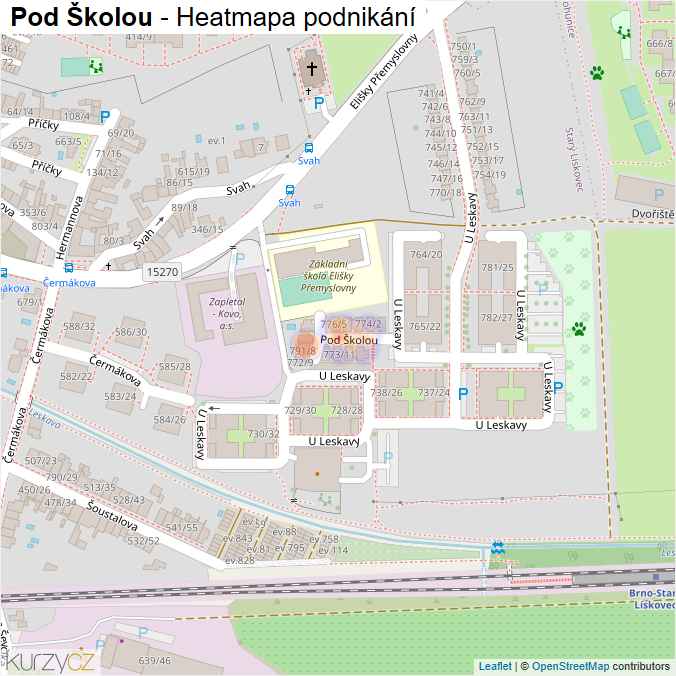 Mapa Pod Školou - Firmy v ulici.
