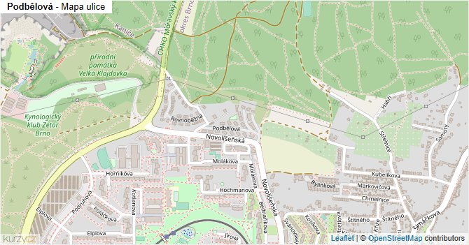 Podbělová - mapa ulice
