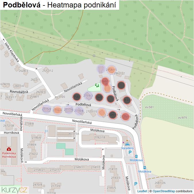 Mapa Podbělová - Firmy v ulici.