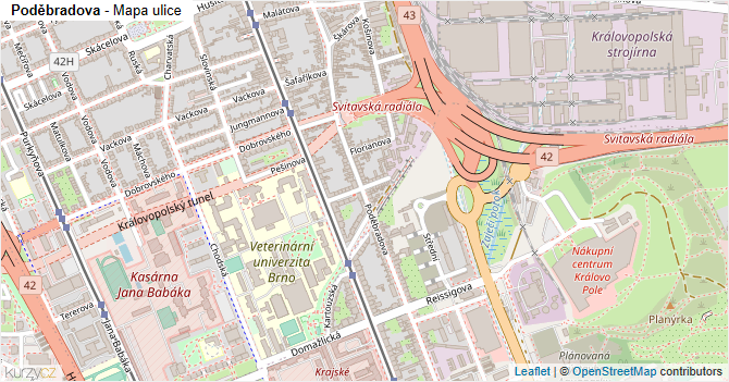 Poděbradova - mapa ulice
