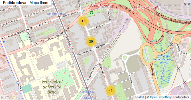 Poděbradova - mapa firem