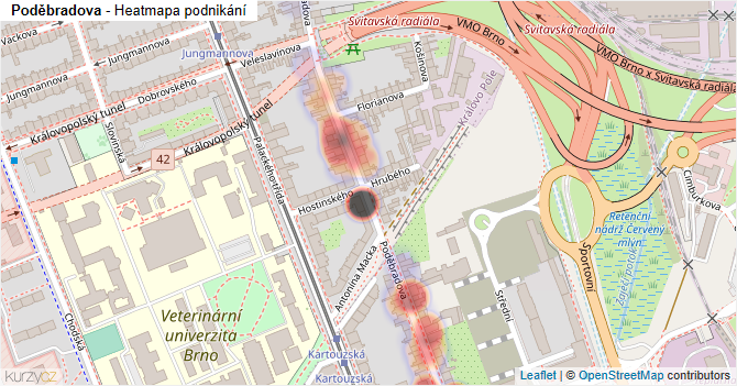 Poděbradova - mapa podnikání