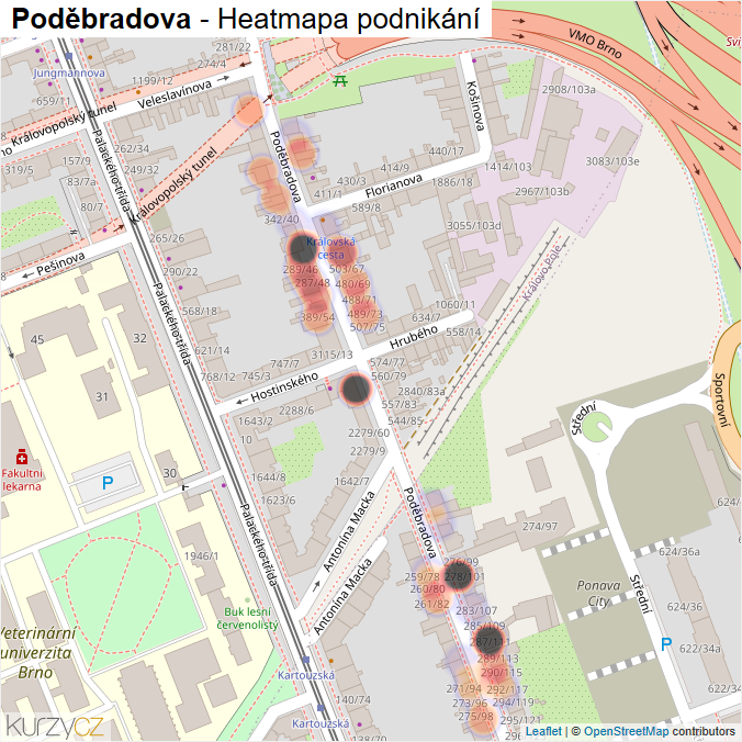Mapa Poděbradova - Firmy v ulici.