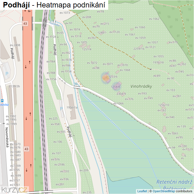 Mapa Podhájí - Firmy v ulici.