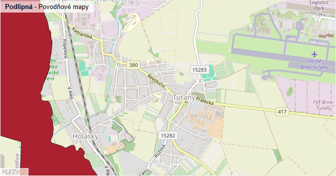 Podlipná - záplavové mapy stoleté vody