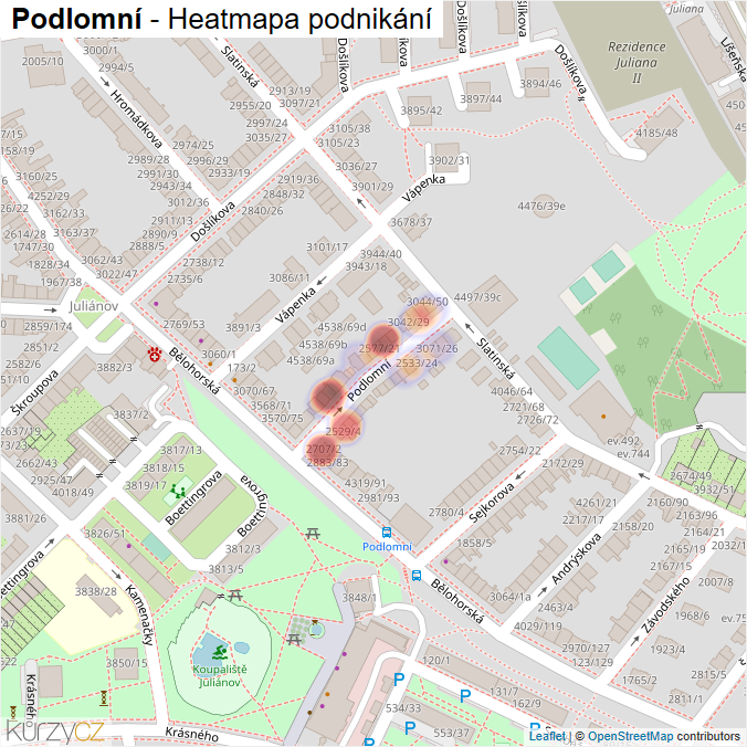 Mapa Podlomní - Firmy v ulici.