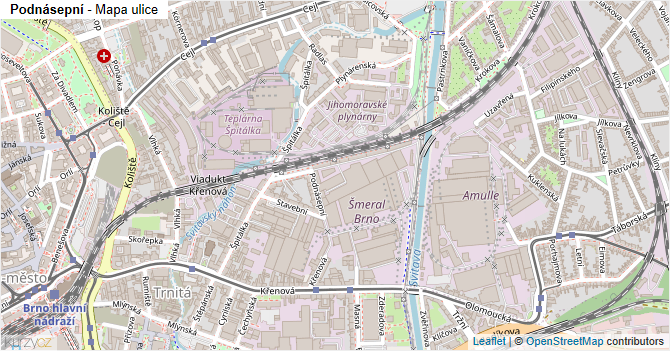 Podnásepní - mapa ulice