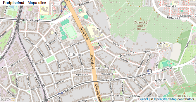 Podpísečná - mapa ulice