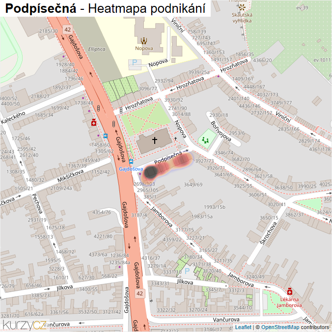 Mapa Podpísečná - Firmy v ulici.