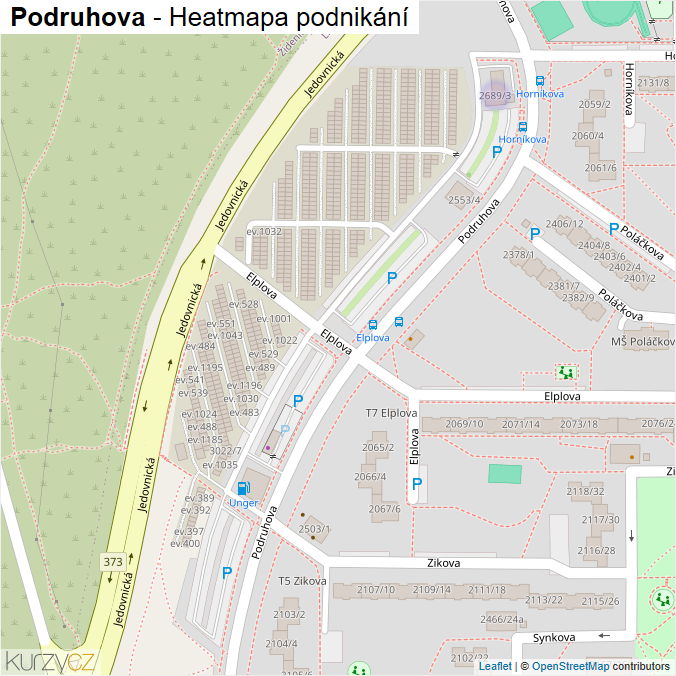 Mapa Podruhova - Firmy v ulici.