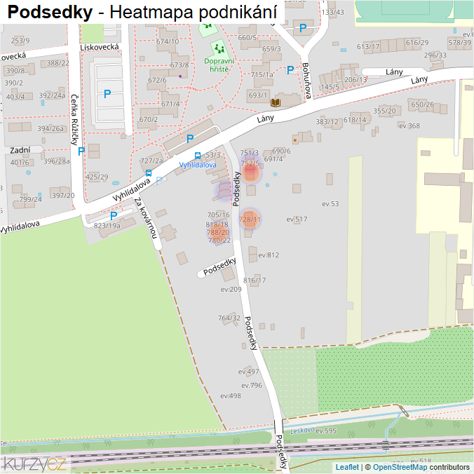 Mapa Podsedky - Firmy v ulici.