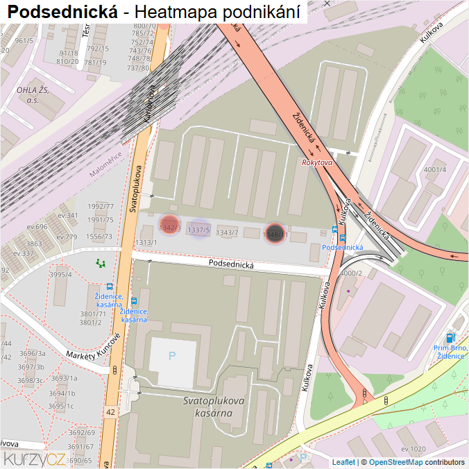 Mapa Podsednická - Firmy v ulici.