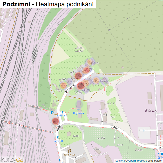 Mapa Podzimní - Firmy v ulici.