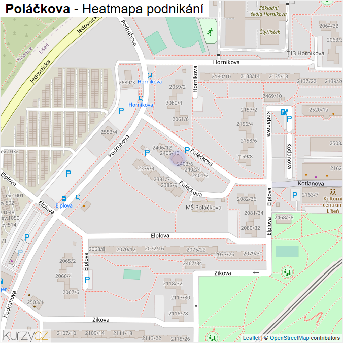 Mapa Poláčkova - Firmy v ulici.