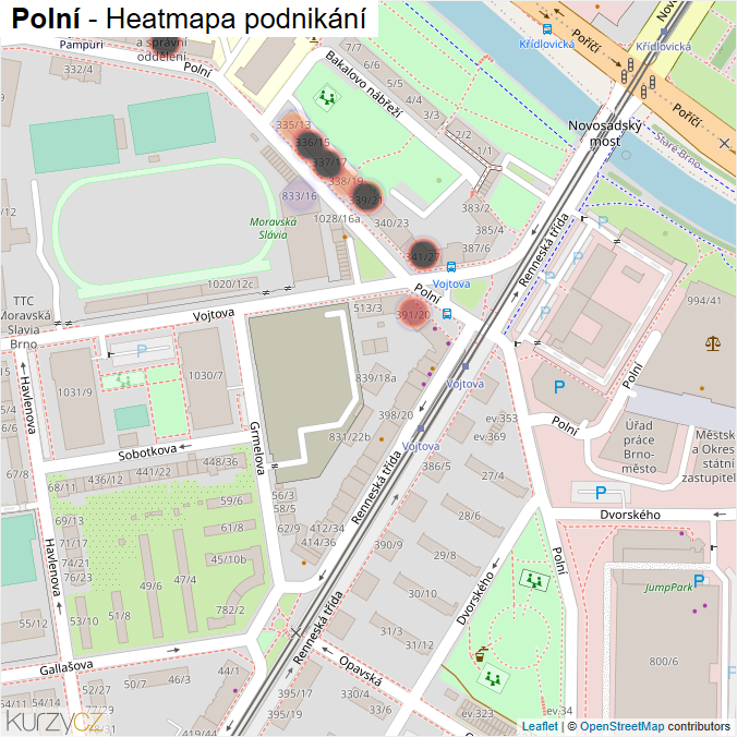 Mapa Polní - Firmy v ulici.