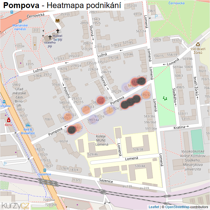 Mapa Pompova - Firmy v ulici.
