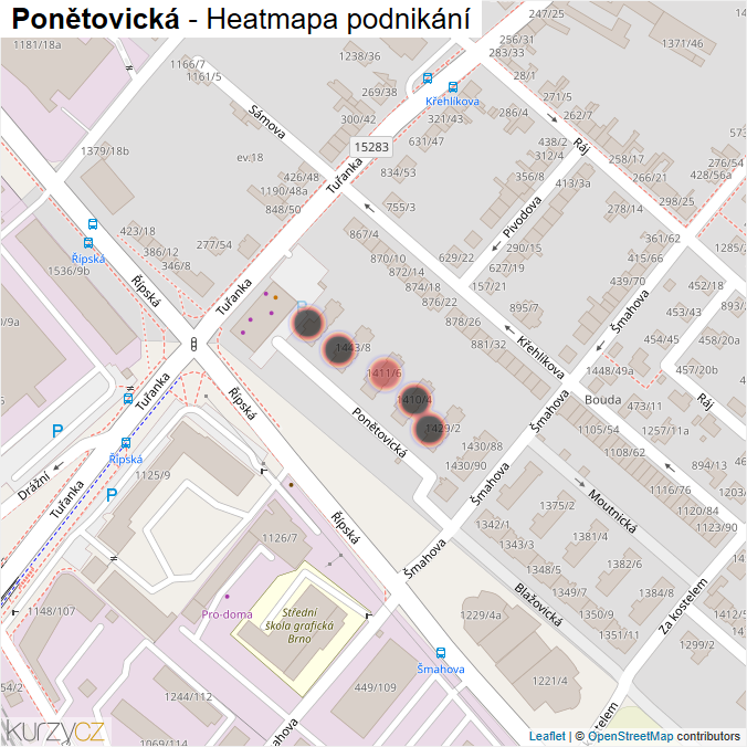 Mapa Ponětovická - Firmy v ulici.