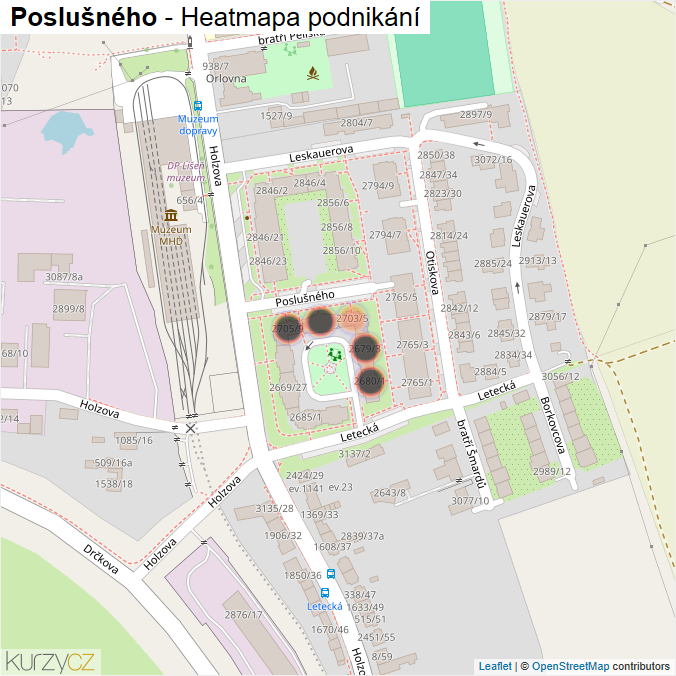 Mapa Poslušného - Firmy v ulici.