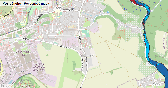 Poslušného - záplavové mapy stoleté vody