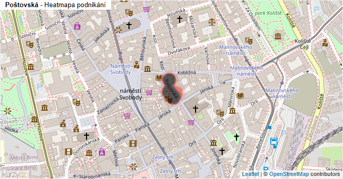 Poštovská - mapa podnikání