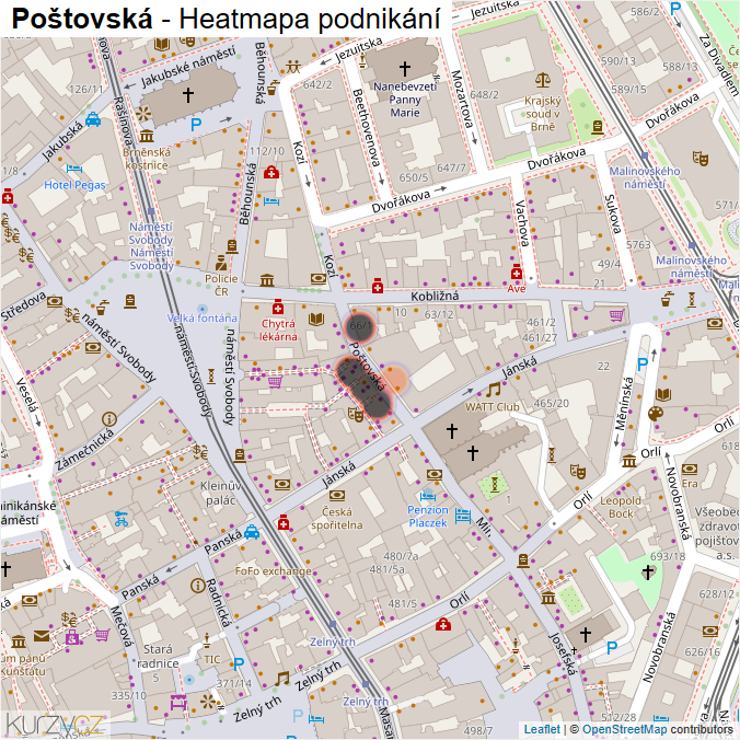 Mapa Poštovská - Firmy v ulici.
