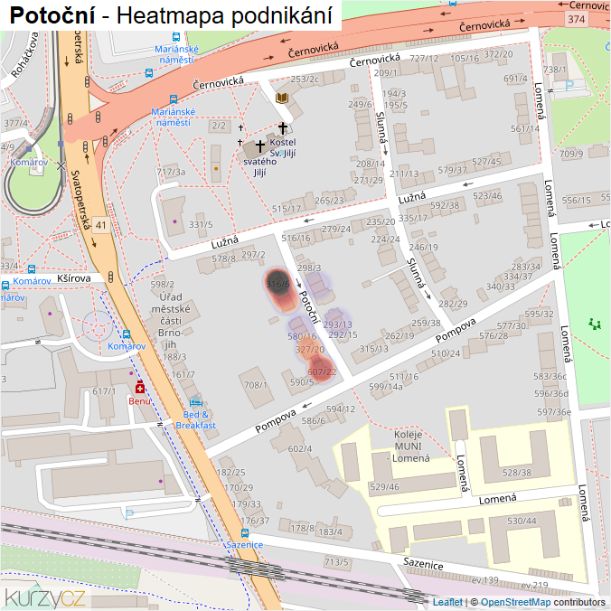 Mapa Potoční - Firmy v ulici.