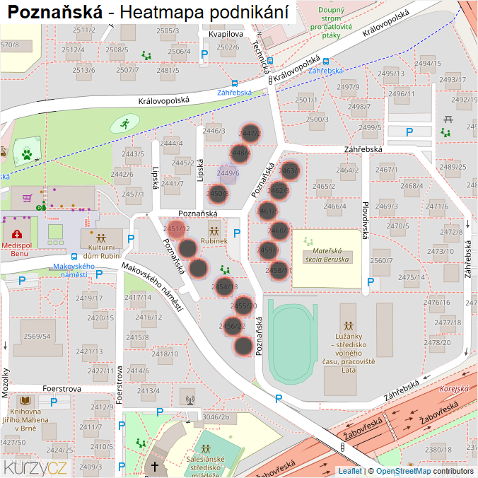 Mapa Poznaňská - Firmy v ulici.