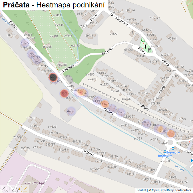 Mapa Práčata - Firmy v ulici.