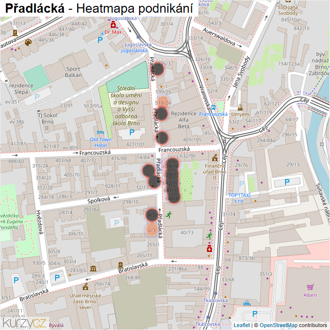 Mapa Přadlácká - Firmy v ulici.