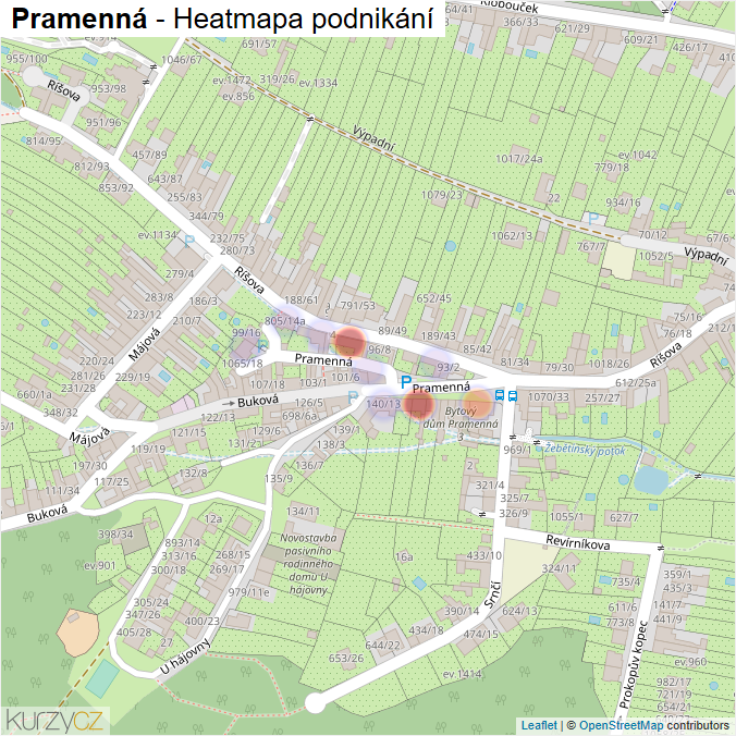 Mapa Pramenná - Firmy v ulici.