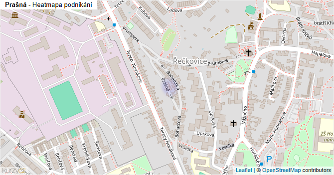 Prašná - mapa podnikání