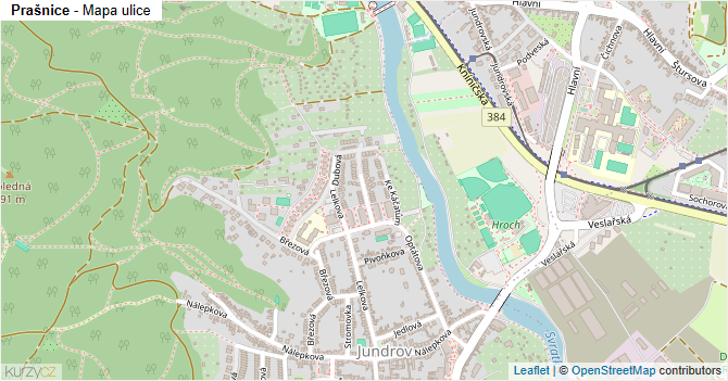 Prašnice - mapa ulice